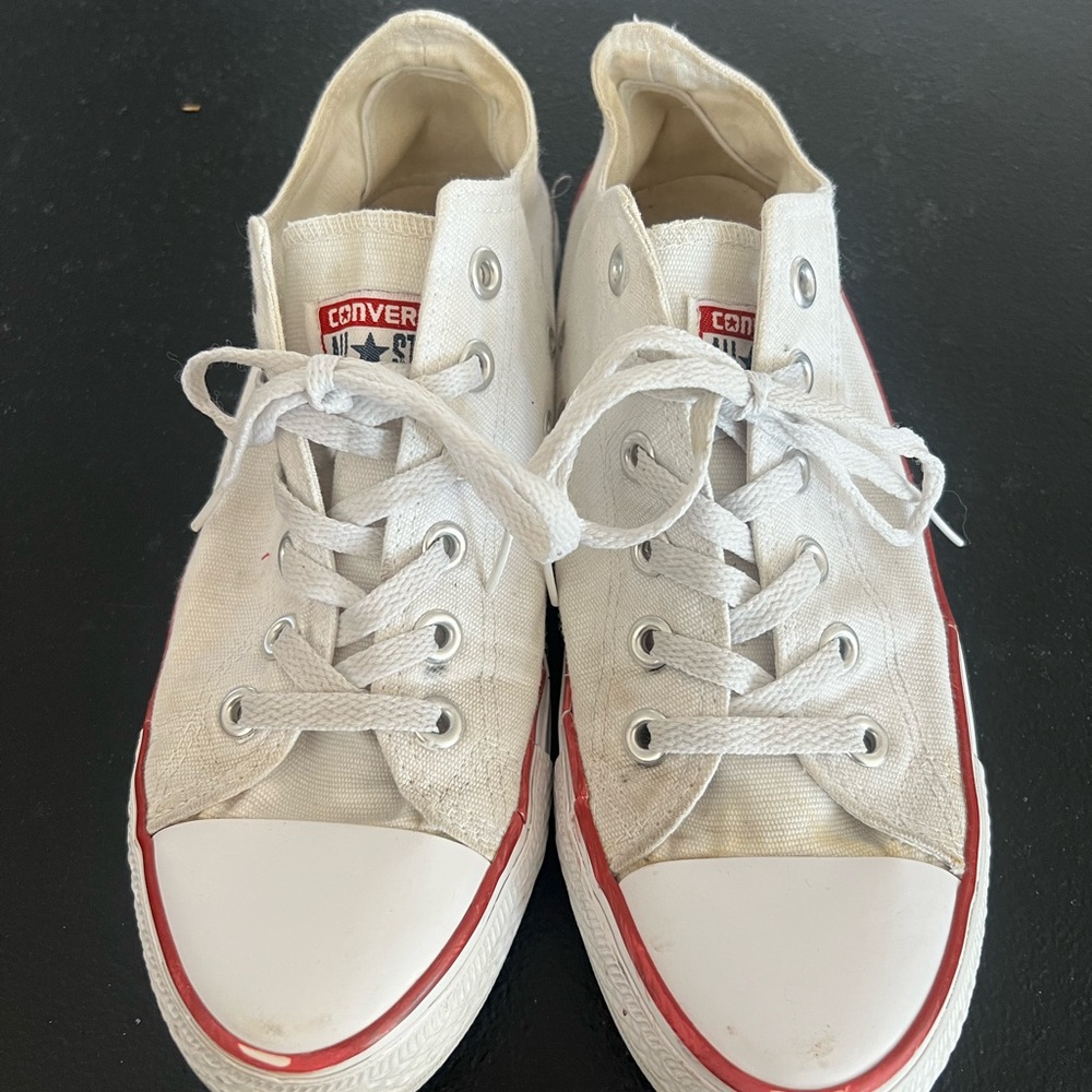 Converse White Lace-Up Sneakers with Red Trim